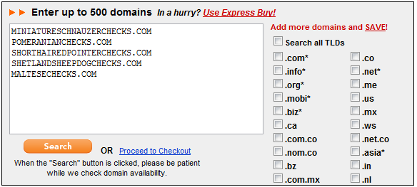 Results of which domains are still available Results of which domains are still available